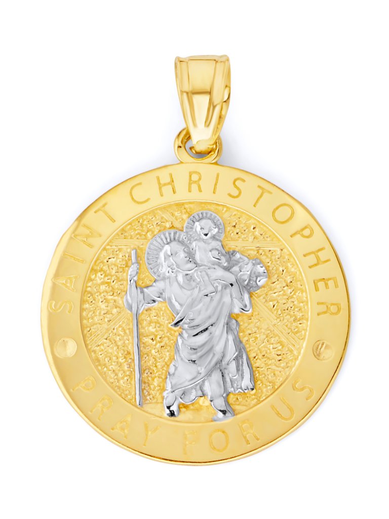 Solid 14k TwoTone Saint Christopher Medallion  Patron Of Traveler Pendant